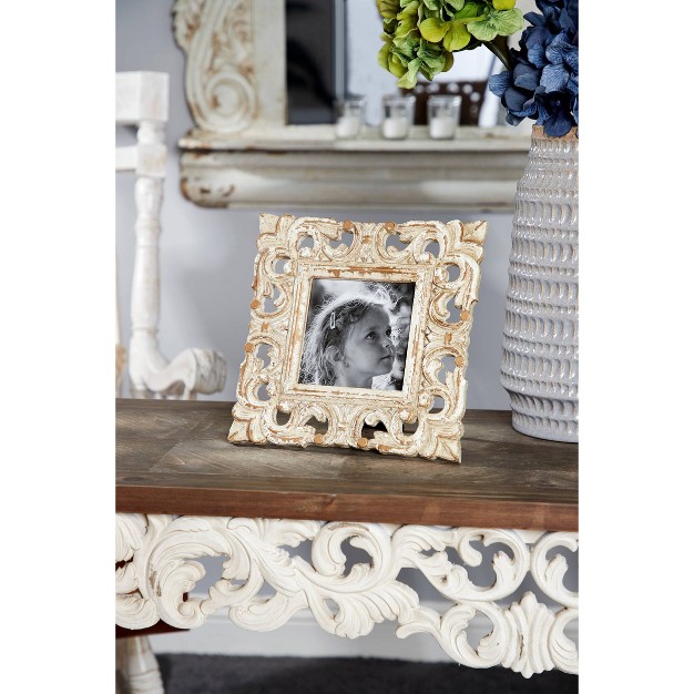 Wooden Scroll Handmade Intricate Carved 1 Slot Photo Frame White Olivia amp May