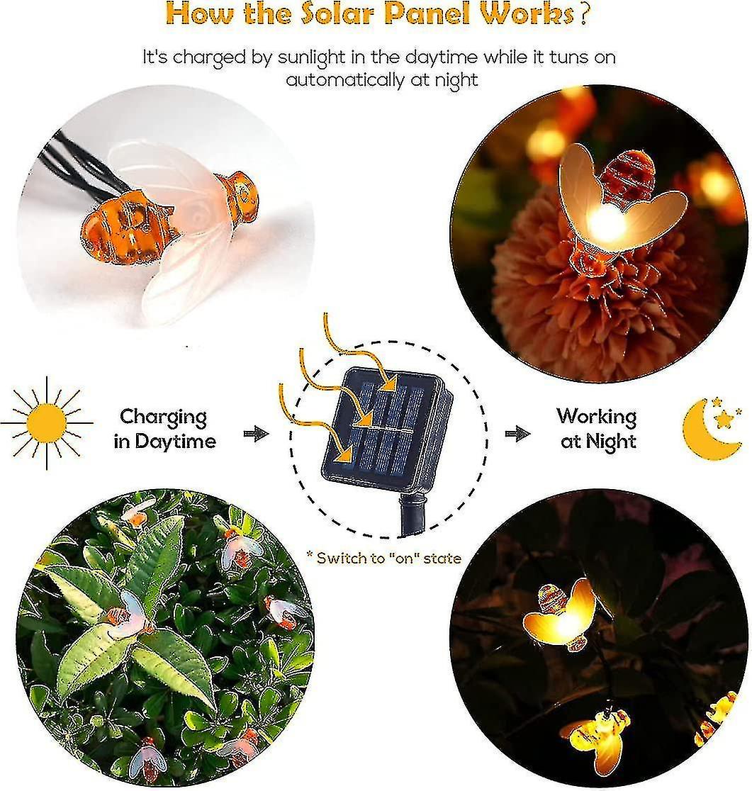 Wabjtam Solar String Lights Bees 30led Outdoor Fairy Lights Waterproof Indoor Garden Patio Christmas