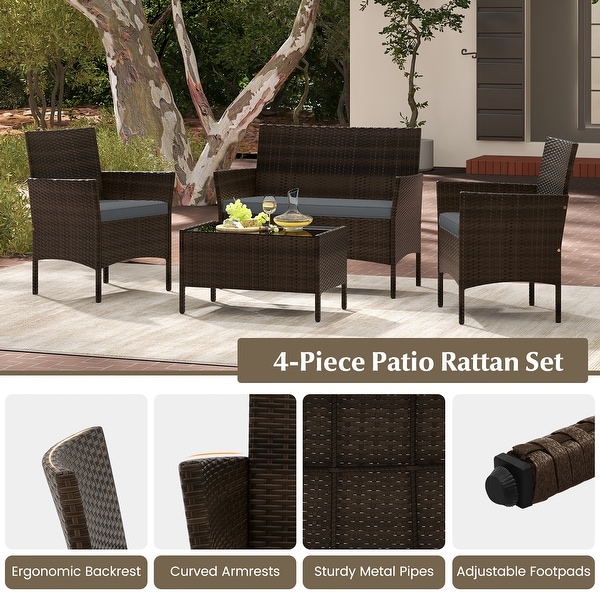 Gymax 8 Piece Patio Rattan Conversation Set Outdoor Wicker Furniture