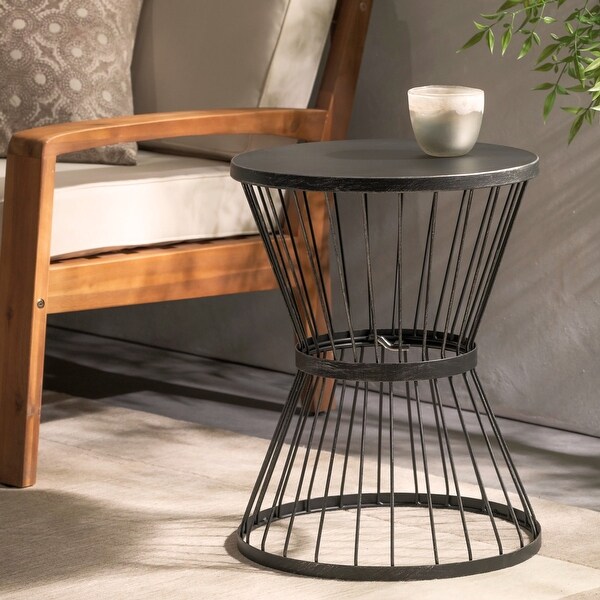 Outdoor 16 Inch Iron Side Table，Matte Black