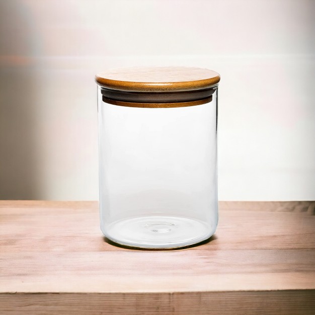 Amici Home Yosemite Glass Canister Food Storage Jar With Airtight Seal Wood Lid Modern Design Jar For Dry Food Tea Coffee Spices