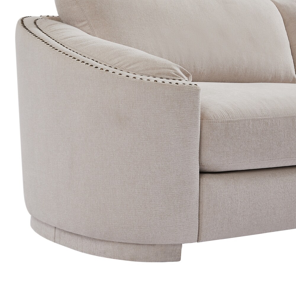 Modern 3 Seater/Plus Loveseat Sofa Polyester Upholstered Couch with Semilunar Arm and Rivet Detailing for Living Room