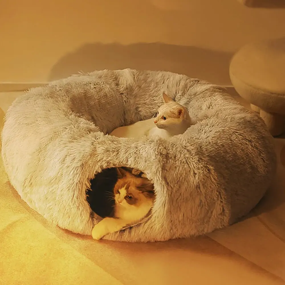 2 in 1 Foldable Indoor Soft Round Cat Tunnel Bed