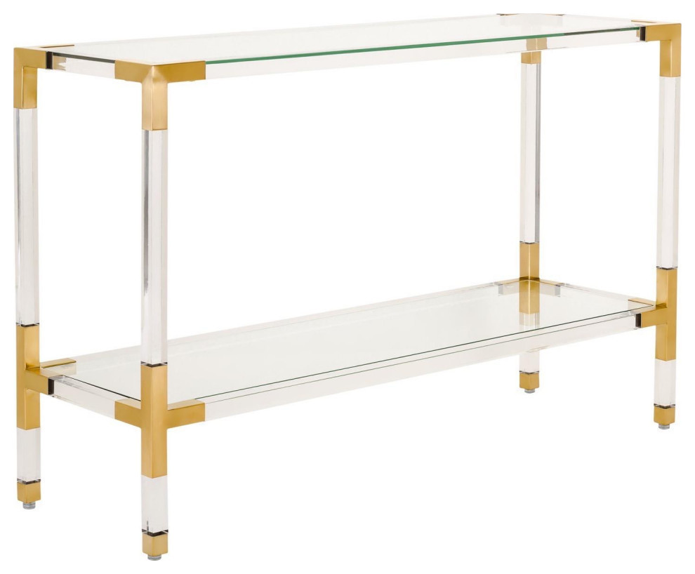 Chasity Acrylic Console  Brass   Contemporary   Console Tables   by Rustic Home Furniture Deco  Houzz