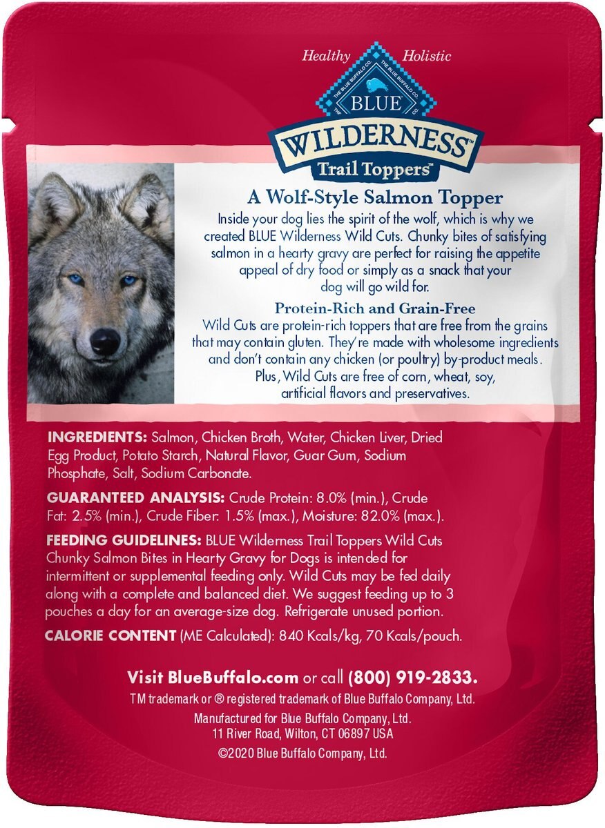 Blue Buffalo Wilderness Trail Toppers Wild Cuts Chunky Salmon Bites in Hearty Gravy Grain-Free Dog Food Topper