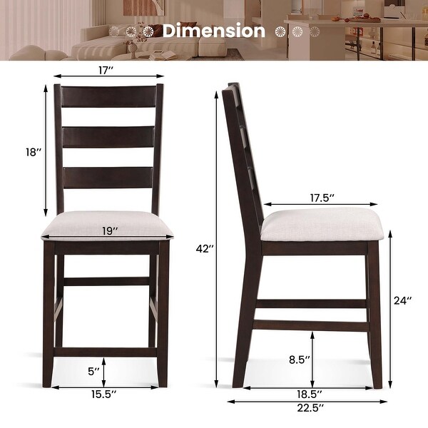 Costway Set of 2 Upholstered Bar Stools 24'' Rubber Wood Dining Chairs - See Details