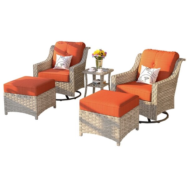 OVIOS 5 Pieces Outdoor Wicker Curved Swivel Chair Set With Ottoman