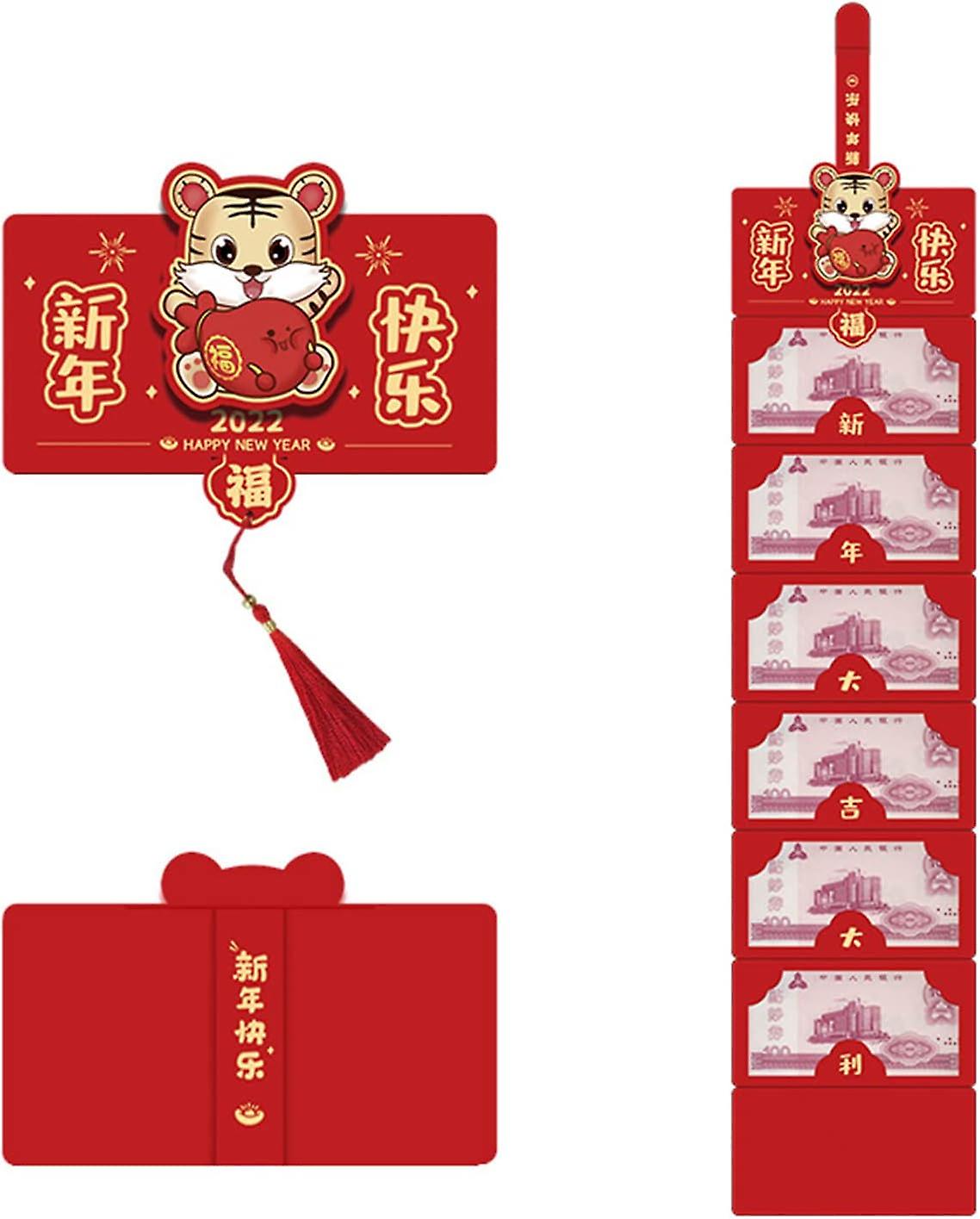 Foldable Chinese Red Envelopes 2022 Chinese Year Of The Tiger Lucky Money Packets 6 Card Slot Red Packet，  - 6 Cards Moe Of Tiger