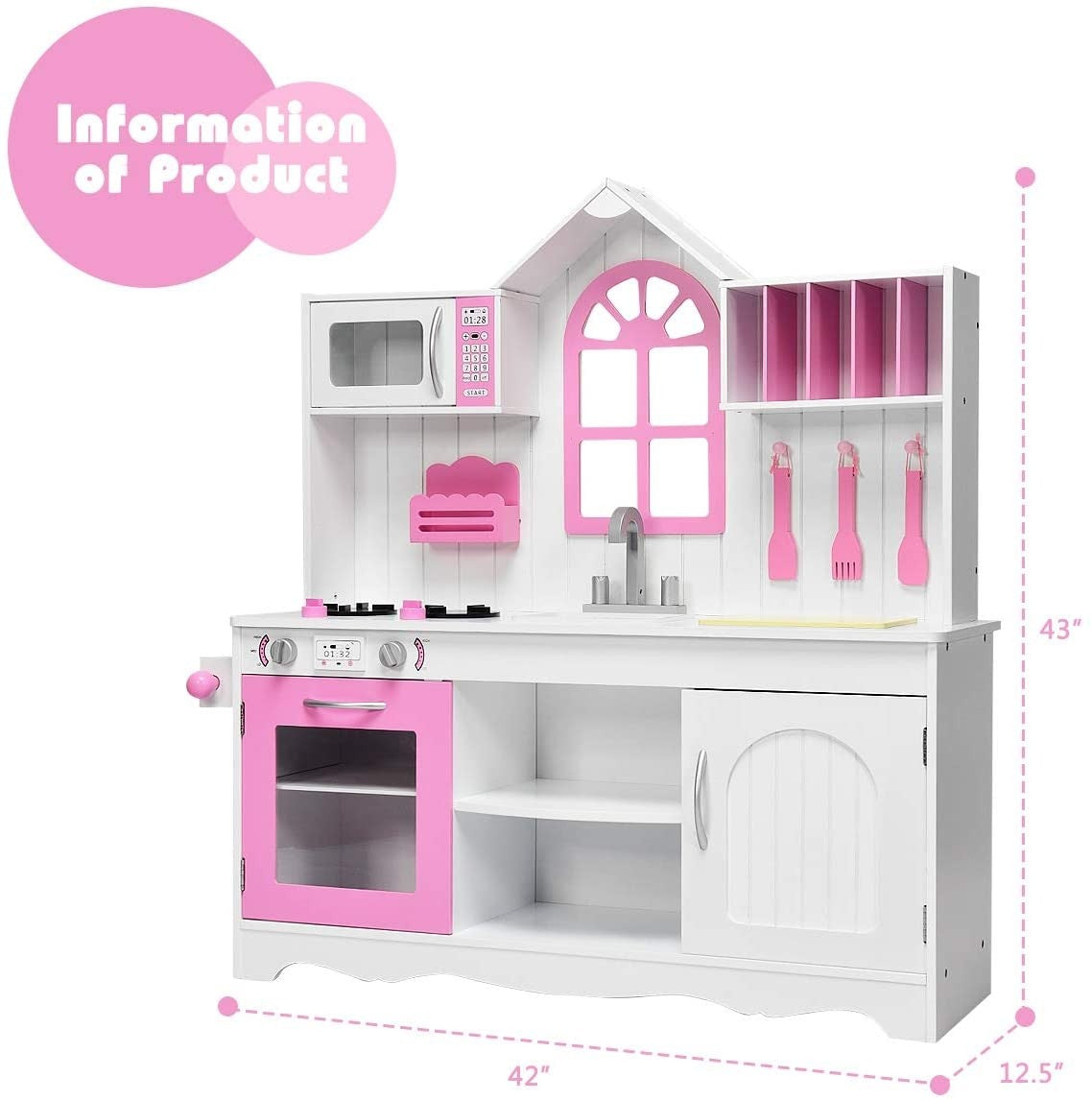 Costzon Play Kitchen Set, Wooden Chef's Pretend Play Toy, 42