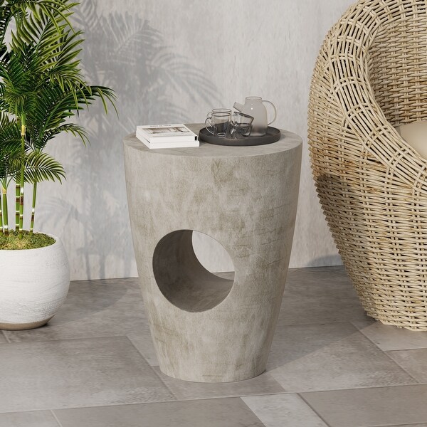 Grey Circular Tabletop with Drum Shaped Contour Side Table