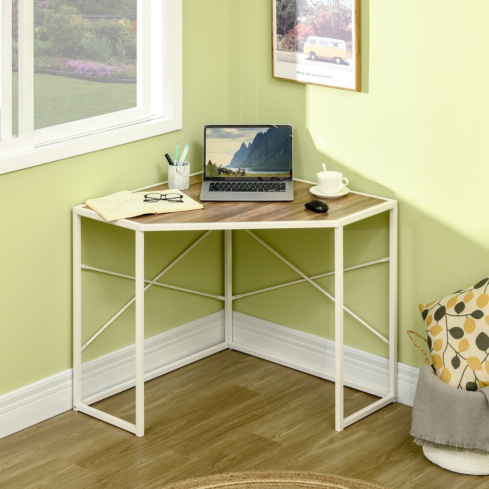 HOMCOM Corner Computer Desk with Steel Frame for Small Spaces  Writing Desk for Workstation