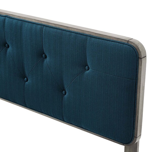 Glendale Traditional Blue Fabric Button Tufted Twin Size Grey Wooden Headboard - - 32157989