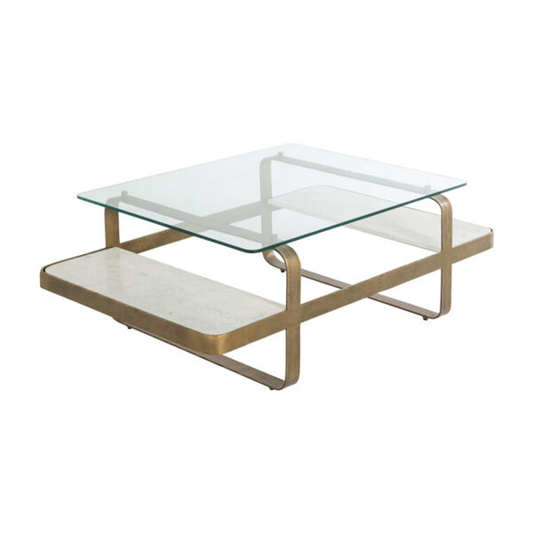 Winnipeg Forged Champagne Coffee Table with Floating Glass Tabletop