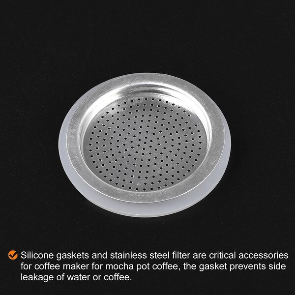 3x Silicone Gasket 1x Filter Screen 46x38mm for 1-Cup Mocha Coffee Pot - White， Silver Tone