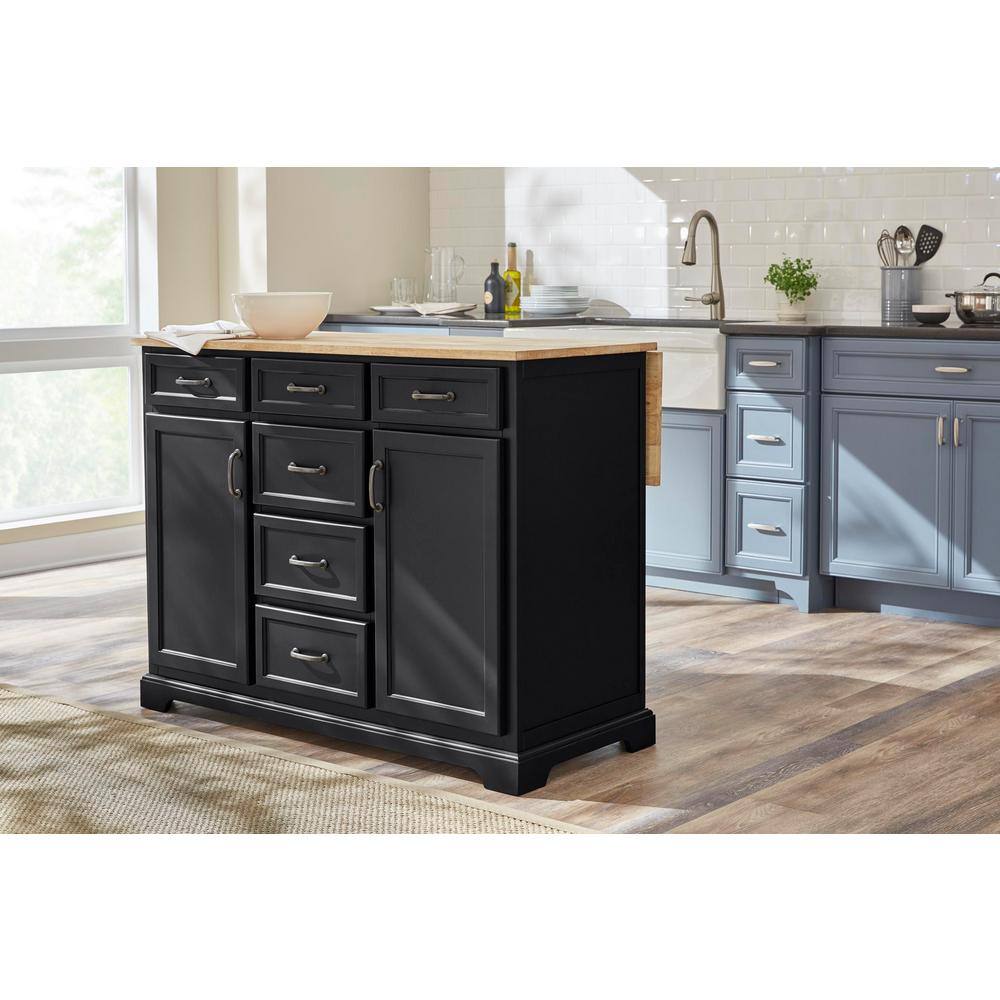 Home Decorators Collection Black Kitchen Island with Natural Butcher Block Top SK19304Er1-B