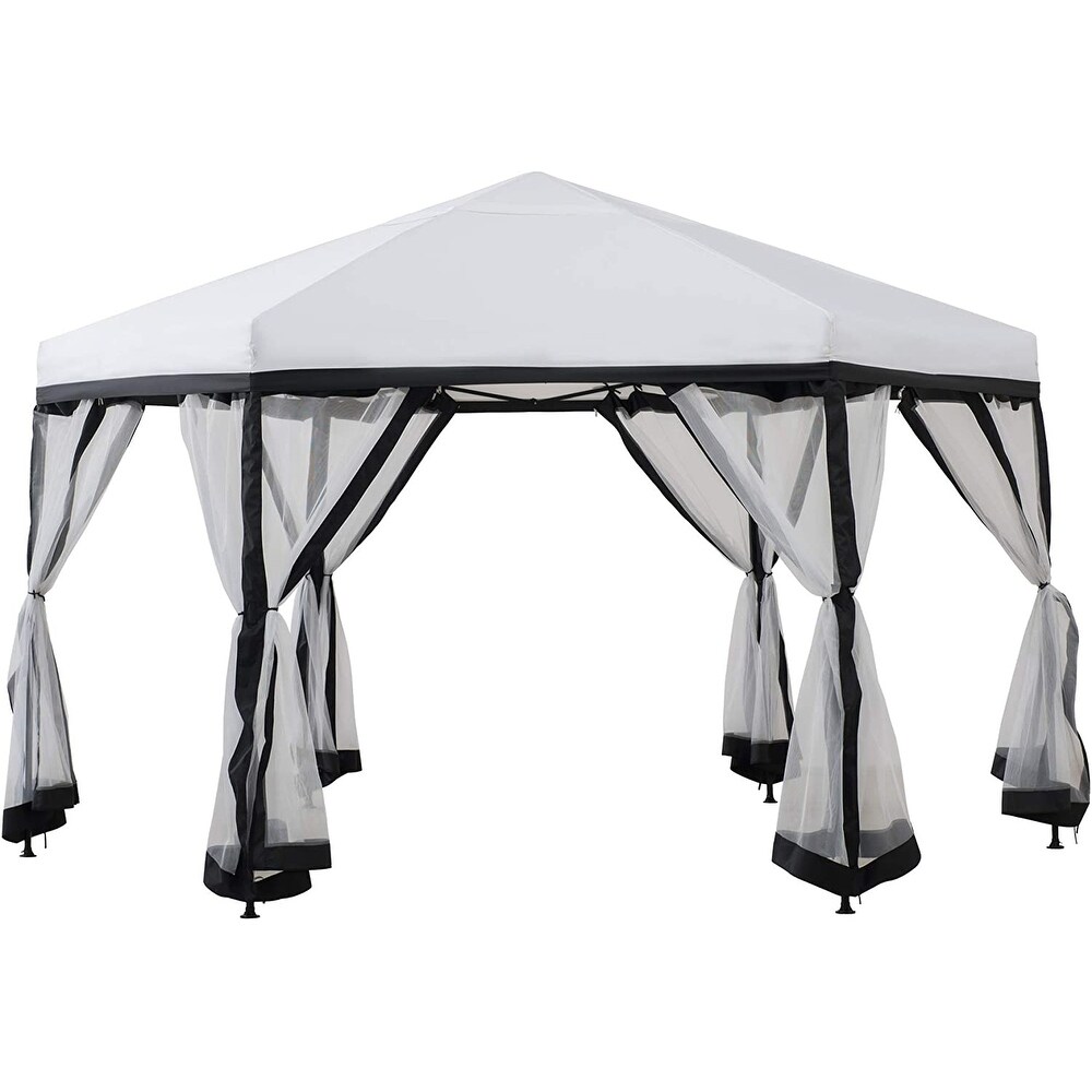 Sunjoy Patio 11 ft. x 11 ft. Gray and Black 2 tone Pop Up Portable Hexagon Steel Gazebo