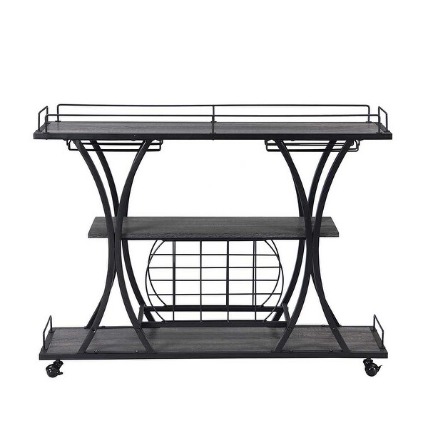 3-Tier Industrial Style Bar Cart with Wheels and Bottle Rack