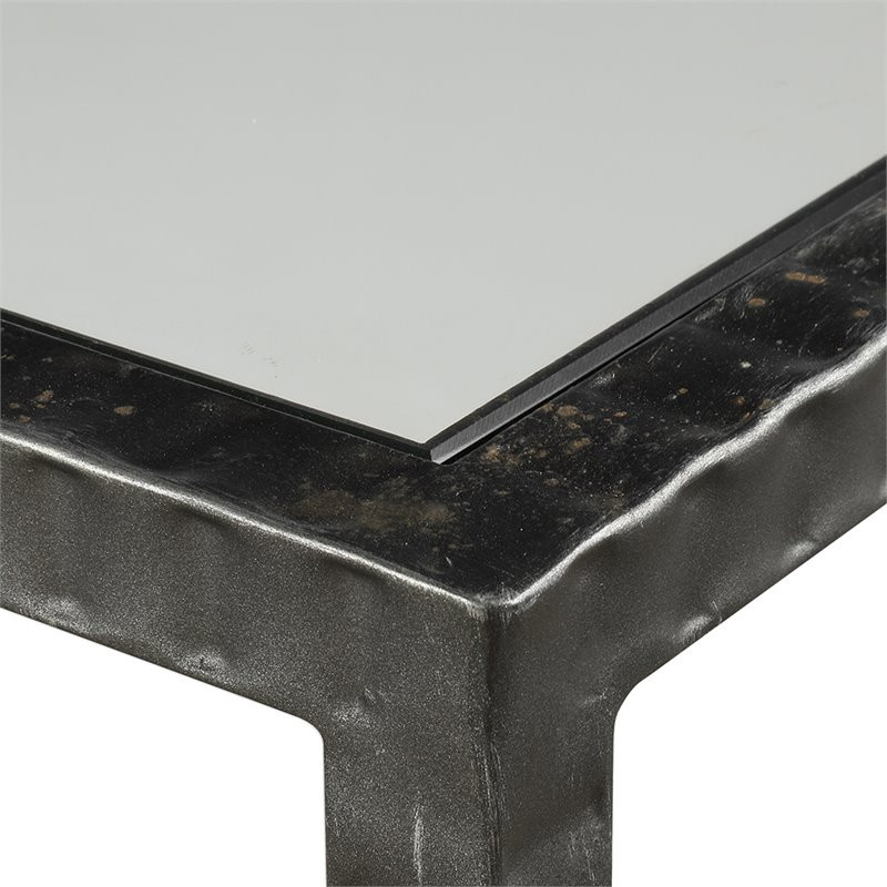 Bowery Hill Modern Glass Accent Console Table in Aged Gunmetal   Industrial   Console Tables   by Homesquare  Houzz