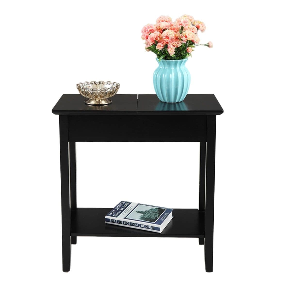 Flip Top End Table Narrow Side Table with Storage Shelf