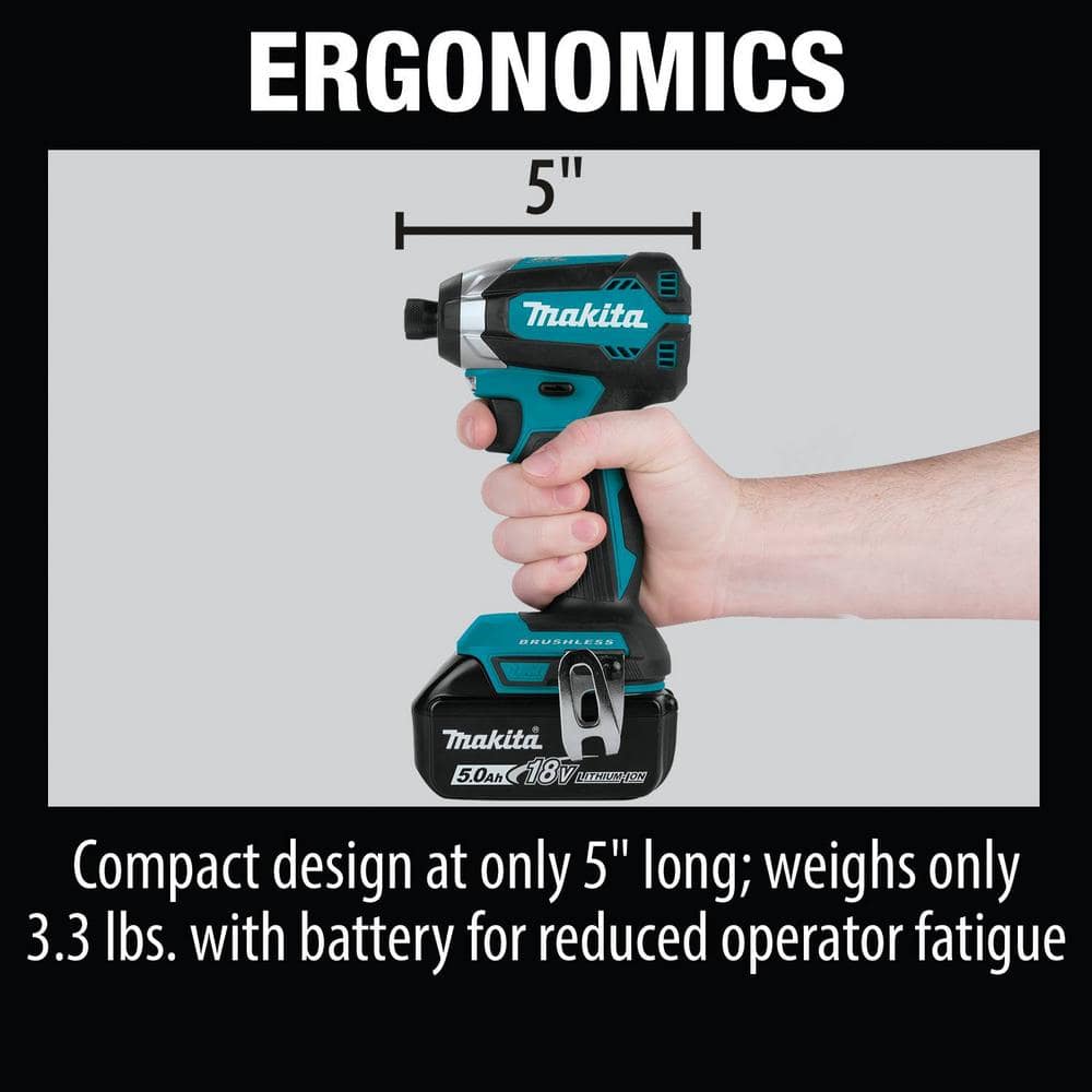 Makita 18V LXT Lithium-Ion Brushless Cordless 2-Piece Combo Kit (Hammer Drill/ Impact Driver) 5.0 Ah XT269T