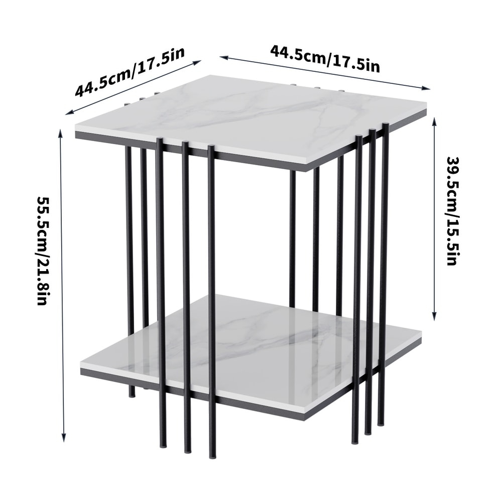 Marble Top Side Table 2 Tier Square Accent End Tables