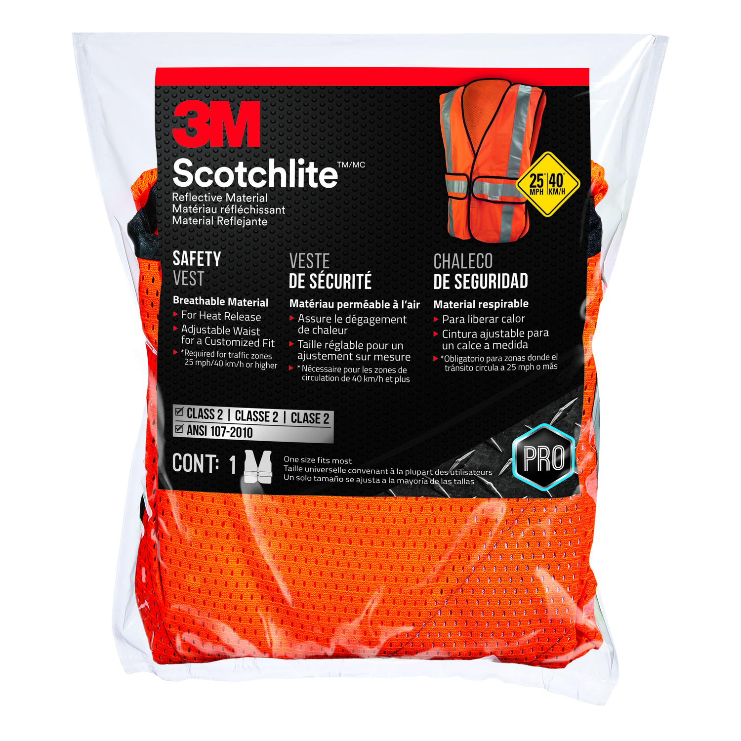 3M Scotchlite Reflective Safety Vest with Reflective Stripe Orange One Size Fits Most