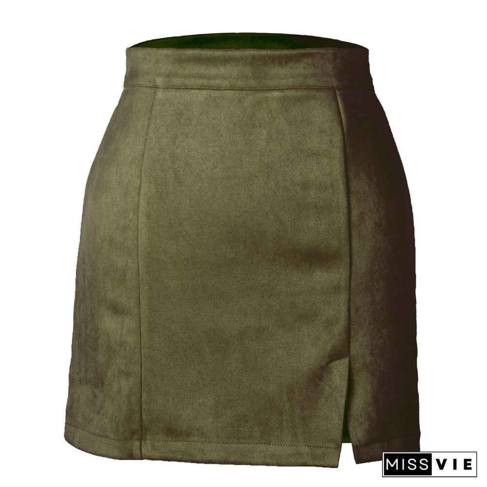 Suede Bag Hip Skirt High Waist Zipper Autumn And Winter Solid Color Skirt