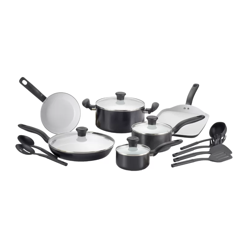 T-fal Initiatives Nonstick Aluminum Cookware Set and Cooking Utensils， 16 piece