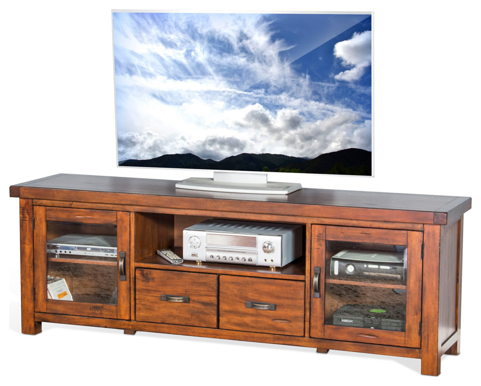 74 quotModern Rustic TV Stand Media Console Glass Doors Storage Drawers   Transitional   Entertainment Centers And Tv Stands   by Sideboards and Things  Houzz