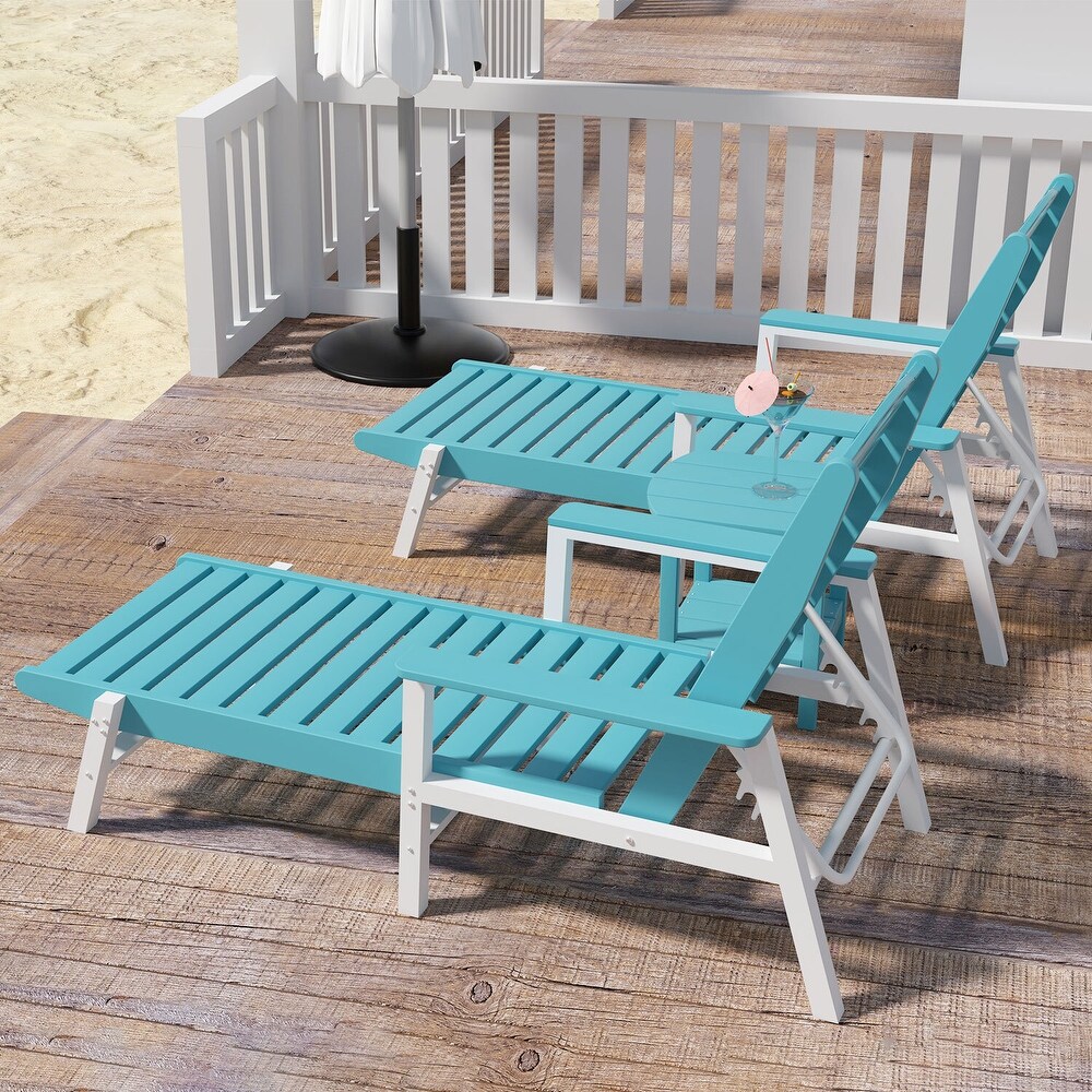 Weather Resistant Nautical Outdoor Chaise Lounge with Arms  Stackable