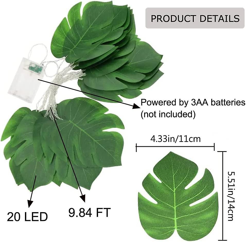 20 Led Monstera Leaf String Lights，artificial Tropical Palm Leaves Wall Hanging Vine With Lights，summer Decoration For Hawaiian Jungle Safari Luau Par