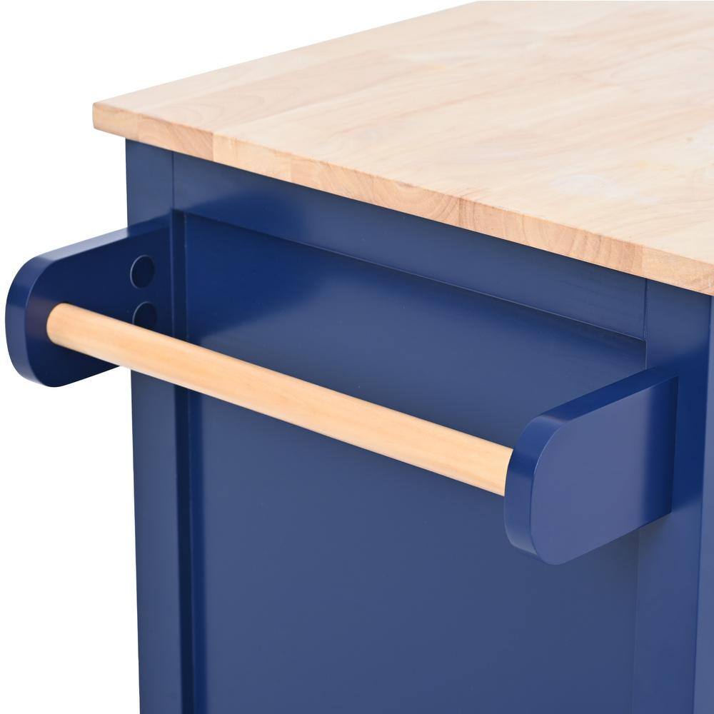 Siavonce Blue Rubber Wood 18.50 in. W Kitchen Island Cart with 8 Handle-Free Drawers Including a Flatware Organizer and 5 Wheels DJ-ZX-SK000002AAG