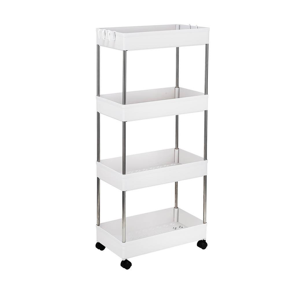 Karl home Narrow Plastic Multi-Functional 4-Wheeled Storage Cart in White 302589549100