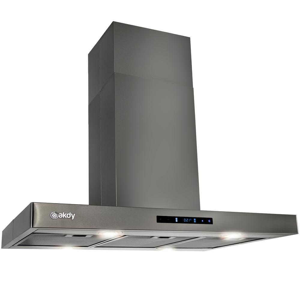 AKDY 36 in 343 CFM Convertible island Mount Range Hood in Black Stainless Steel With LED Lights