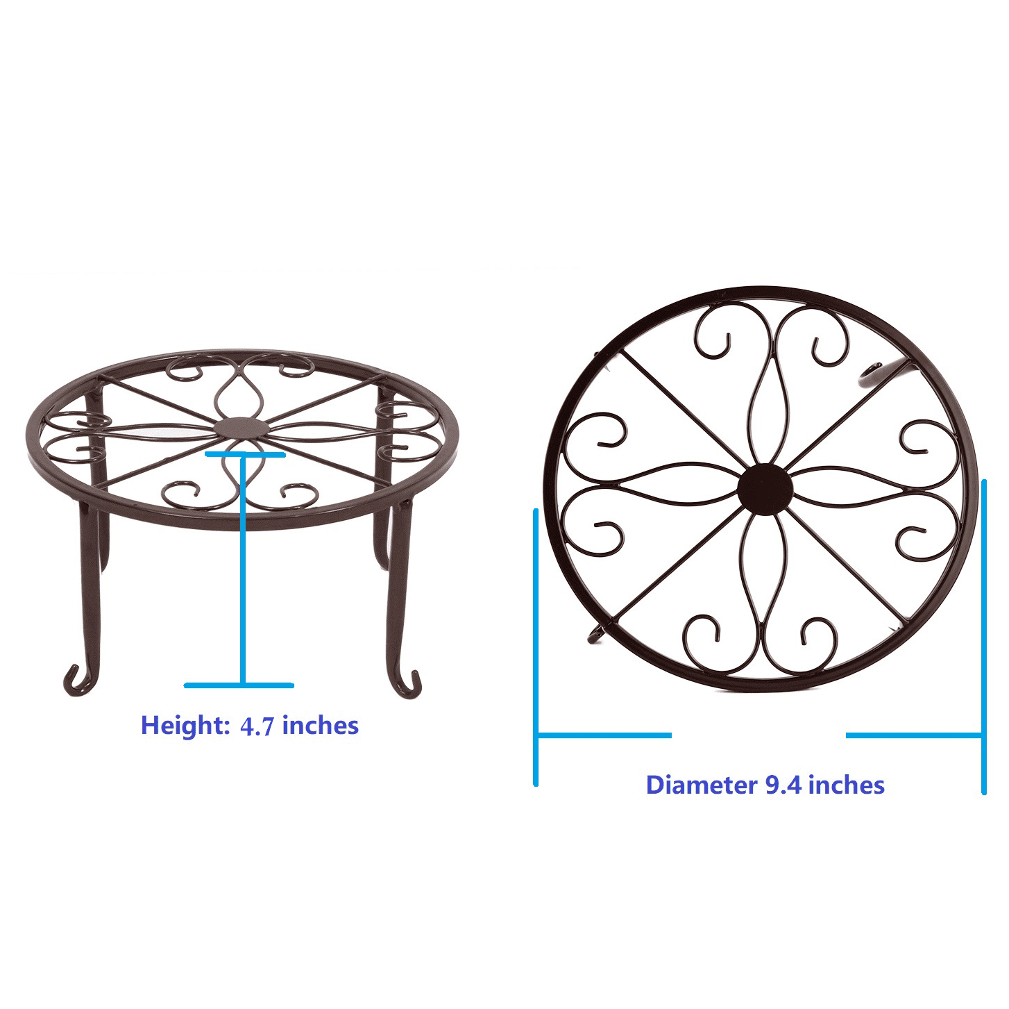 3 Pack Iron Potted Plant Stands for Indoor and Outdoor Flowerpot Holder 9 inches Heavy Duty 50lb Round Rack, Bronze Color