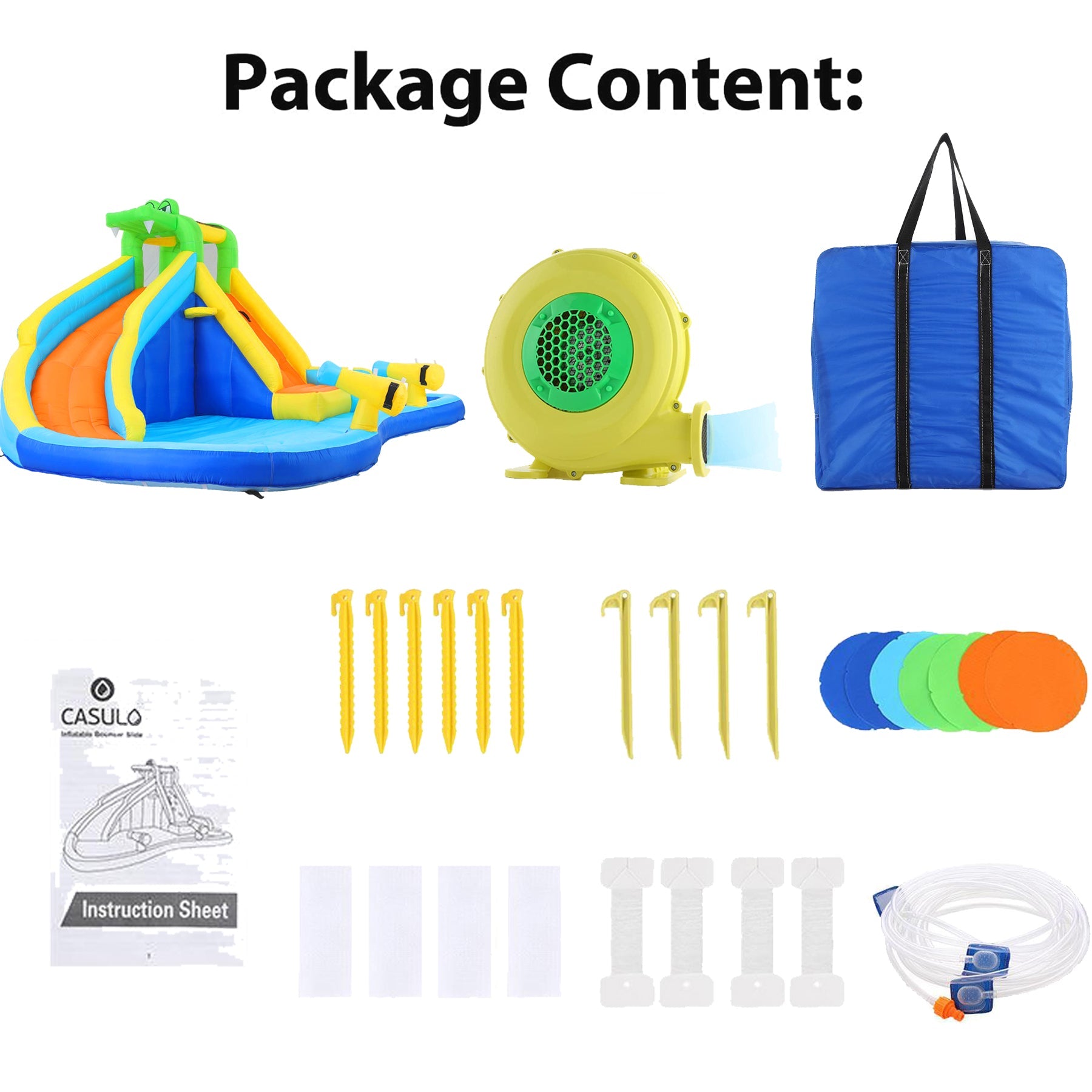 Inflatable Bounce House with Spray Pool, 2 Water Guns, Climbing Wall, Basketball Hoop, and Inflatable Water Slide with UL Air Blower, for Wet and Dry  Bouncy House(Gift for Kids)