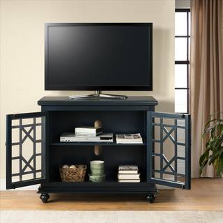 Martin Svensson Home Elegant Blue Glass TV Stand Fits TVs Up to 42 in. with Adjustable Shelves 91035