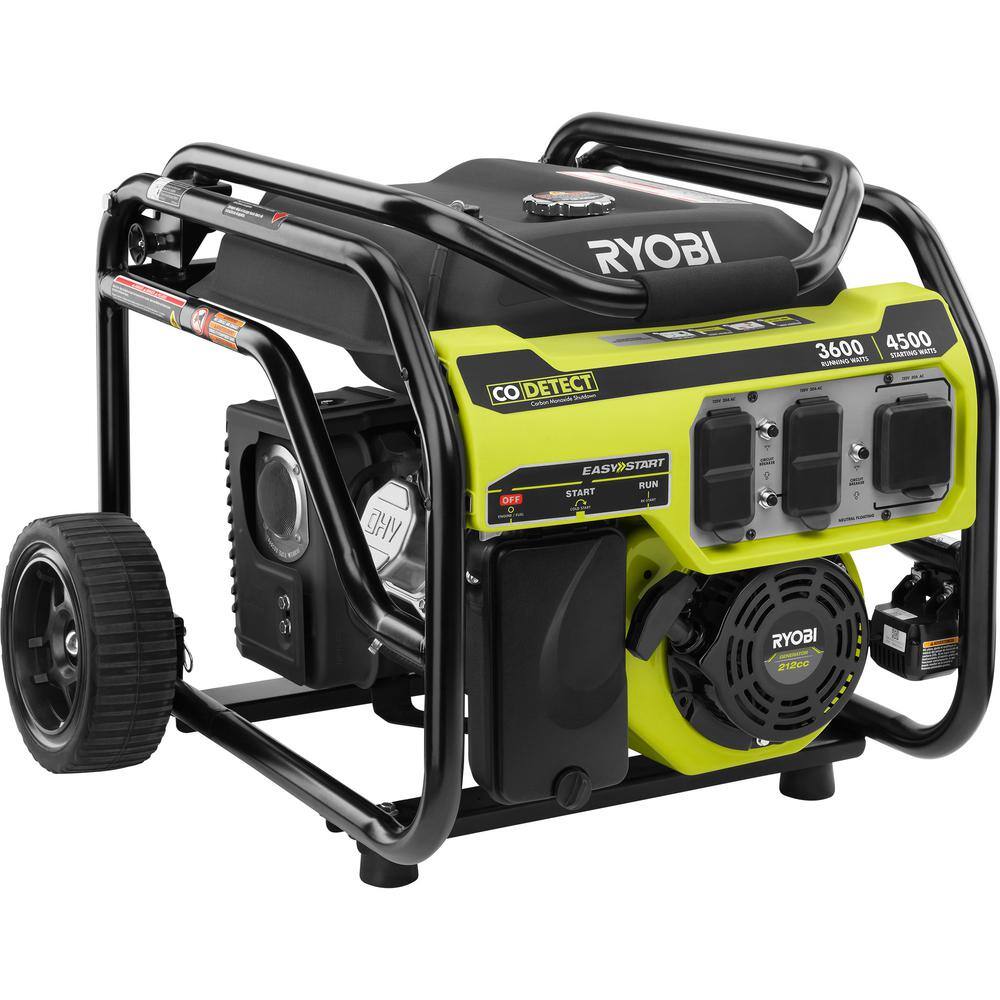 RYOBI 3600-Watt Gasoline Powered Recoil Start Portable Generator with CO Shutdown Sensor RY903622