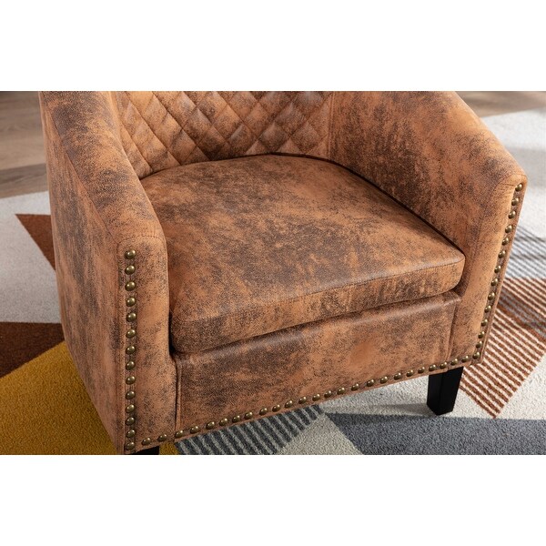 accent Barrel chair living room chair with nailheads and solid wood legs