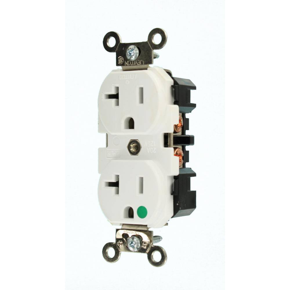 Leviton 20 Amp Hospital Grade Extra Heavy Duty Self Grounding Duplex Outlet White 8300-W