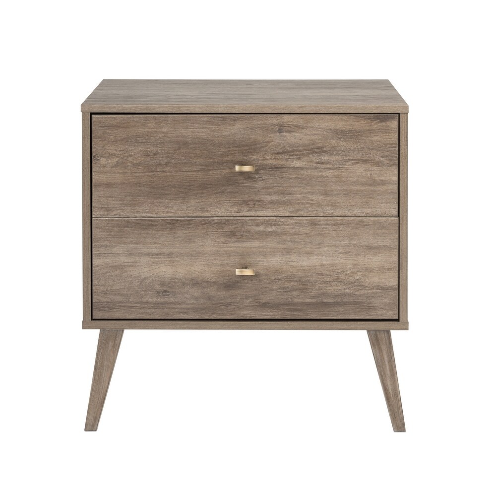 Prepac Milo Mid Century Modern 2 Drawer Nightstand  Bedside Table  Contemporary Bedroom Furniture