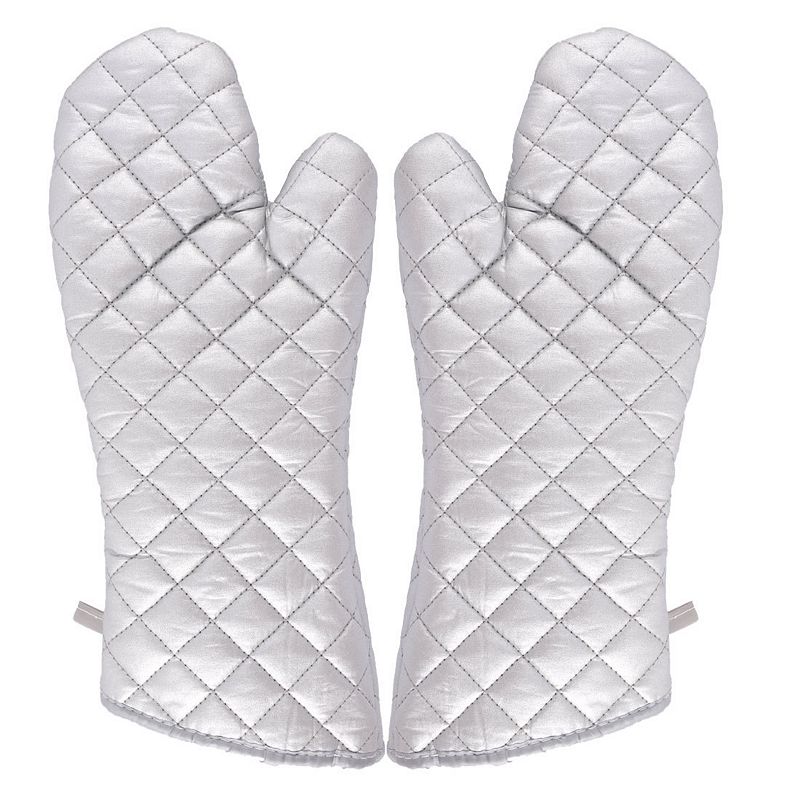 Household Bakery Heat Resistance Microwave Baking Oven Gloves Silver Tone Pair