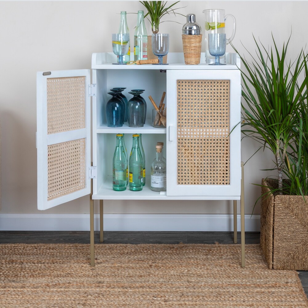 Wood and Metal Bar Cabinet with Cane Panels