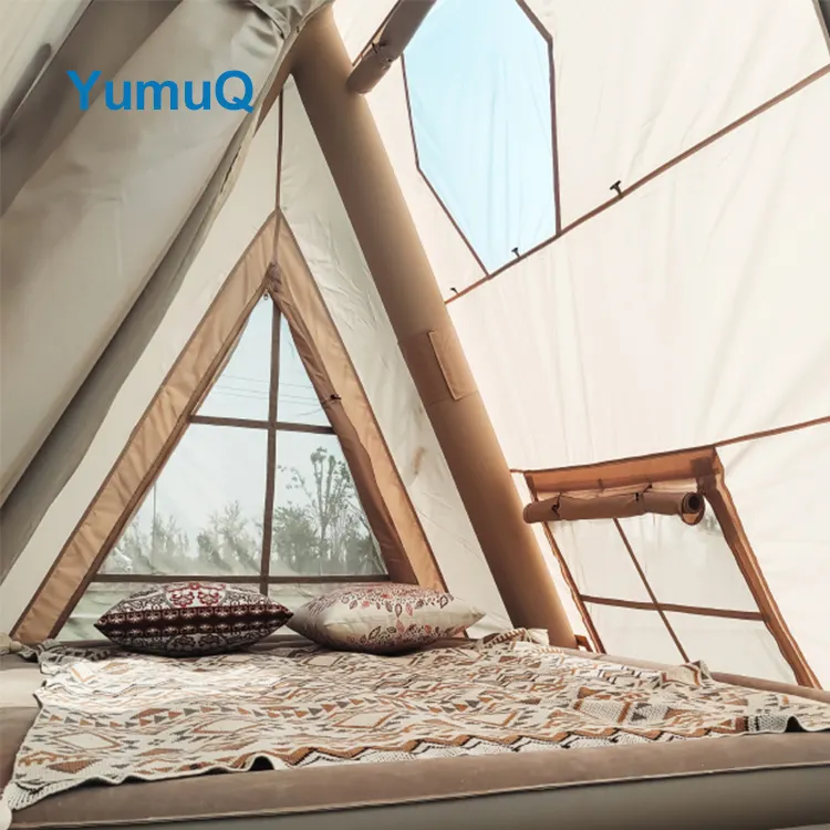 YumuQ 4m Best Selling Automatic Big Inflatable Air Bell Glamping Camping Tent Cotton Canvas For 10 Persons