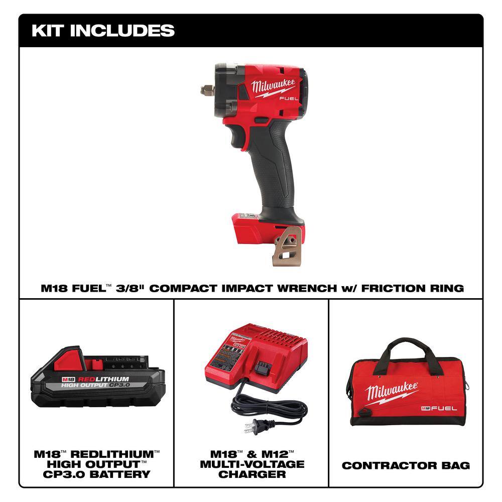 MW M18 FUEL 18-Volt Lithium-Ion Brushless Cordless 38 in. Compact Impact Wrench wFriction Ring High Output Kit 2854-21HO