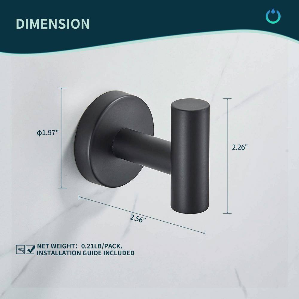 FORIOUS Bathroom Robe Hook and Towel Hook Wall Mounted Stainless Steel in Matte Black (2-Pack) HH0219B2