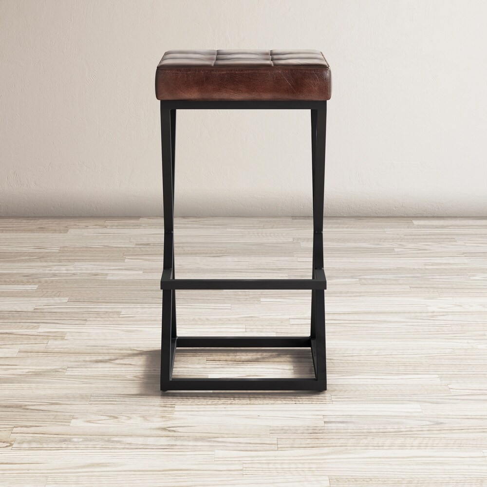 Brooks Distressed Modern Leather Backless Stool by Jofran