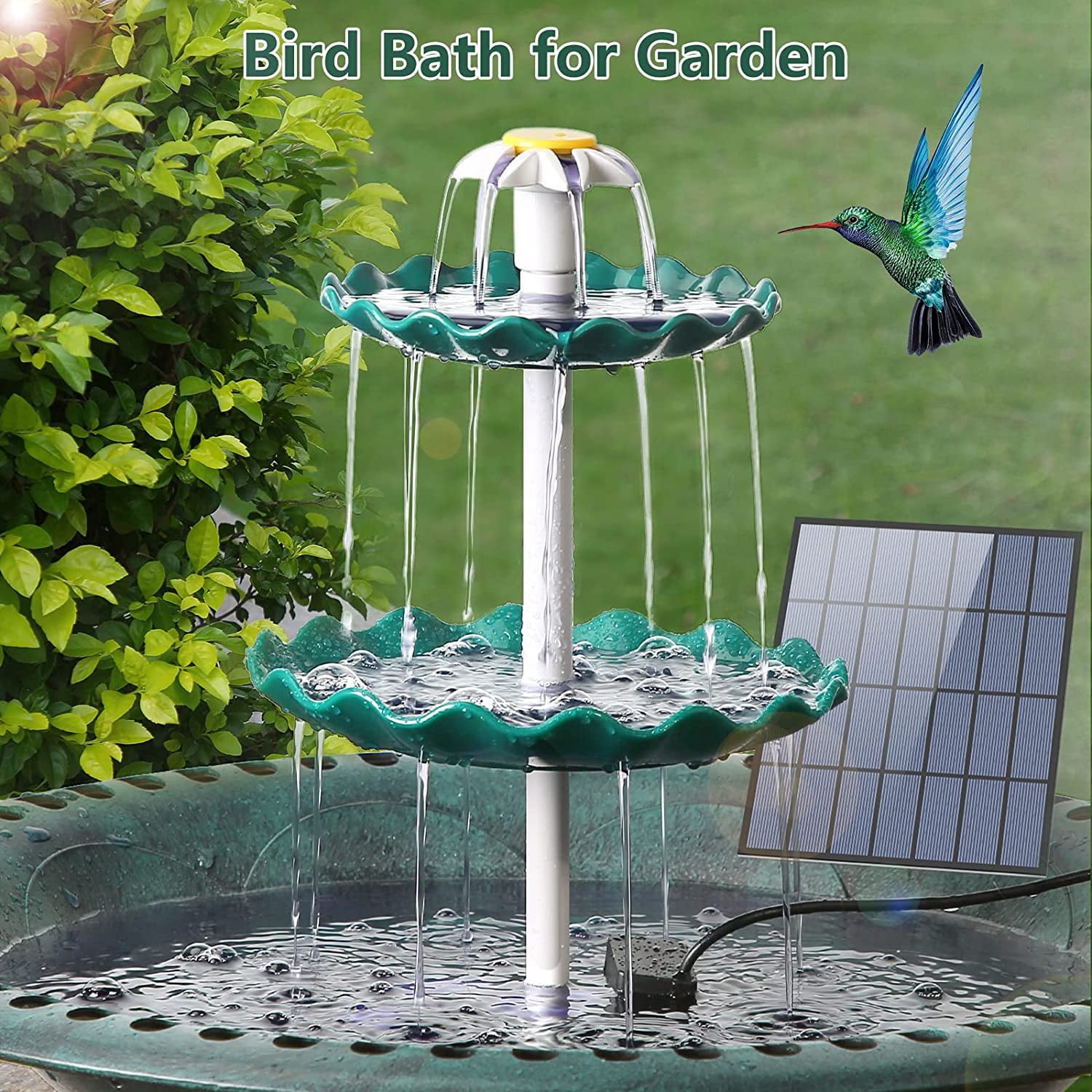 AISITIN 3 Tiered Bird Bath with 3.5W Solar Pump, DIY Solar Fountain Detachable and Suitable for Bird Bath, Garden Decoration, Outdoor Bird Feeder