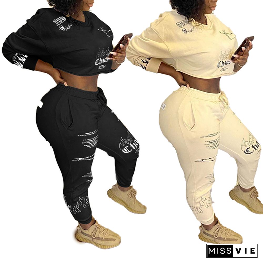 Letter Print Tracksuit For Women Two Piece Set Long Sleeve Crop Top Pants 2 Piece Set For Female Autumn Two Pieces Sets Suits