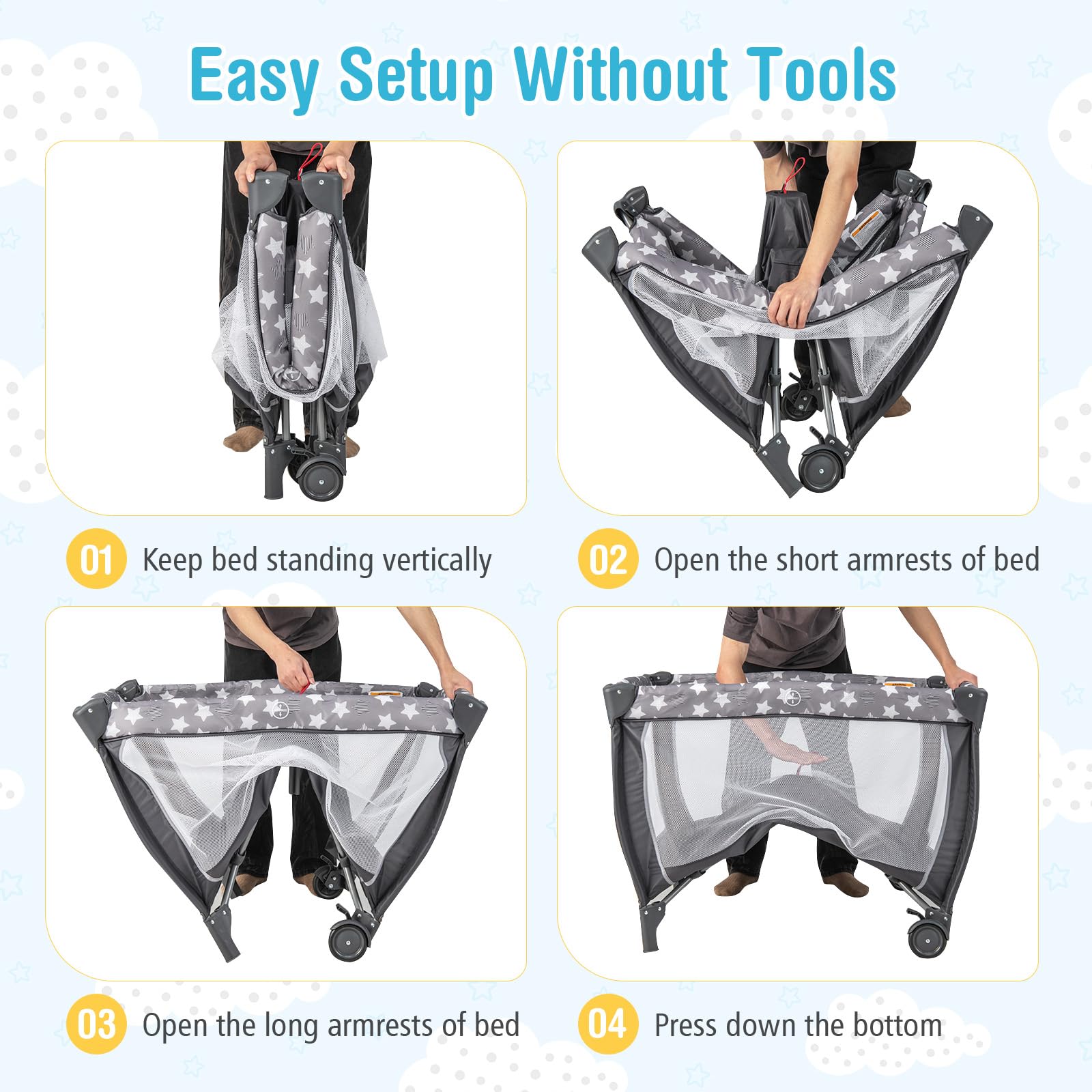 BABY JOY 4 in 1 Pack and Play, Portable Baby Playard with Bassinet